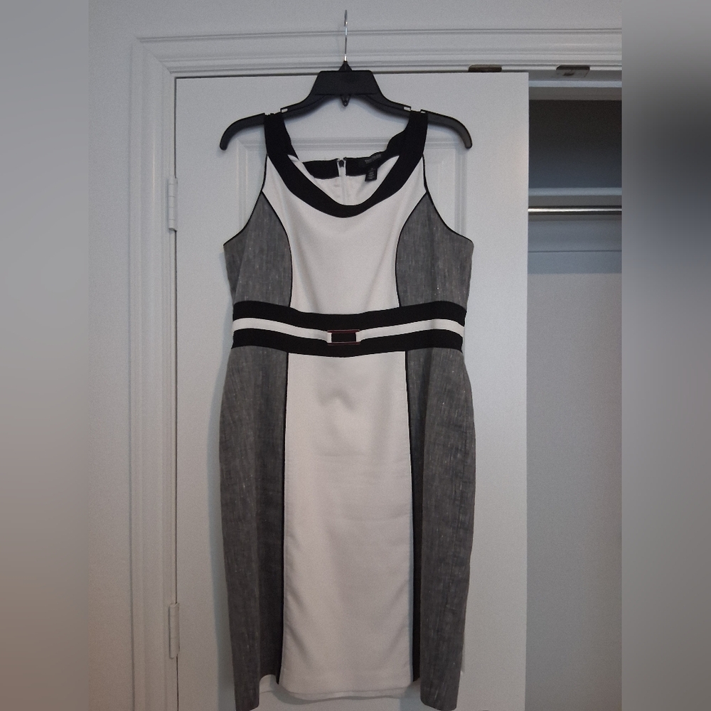 White House Black Market Black, White & Gray Colorblock Midi Dress
